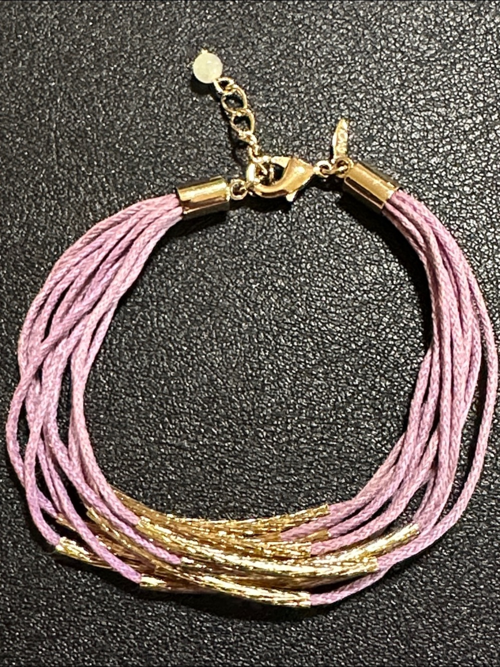 SHB Signed Vintage Multi-Strand Cord Bracelet Lavender & Gold Tone